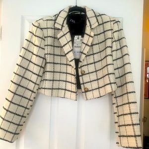NWT Zara cropped plaid blazer size M